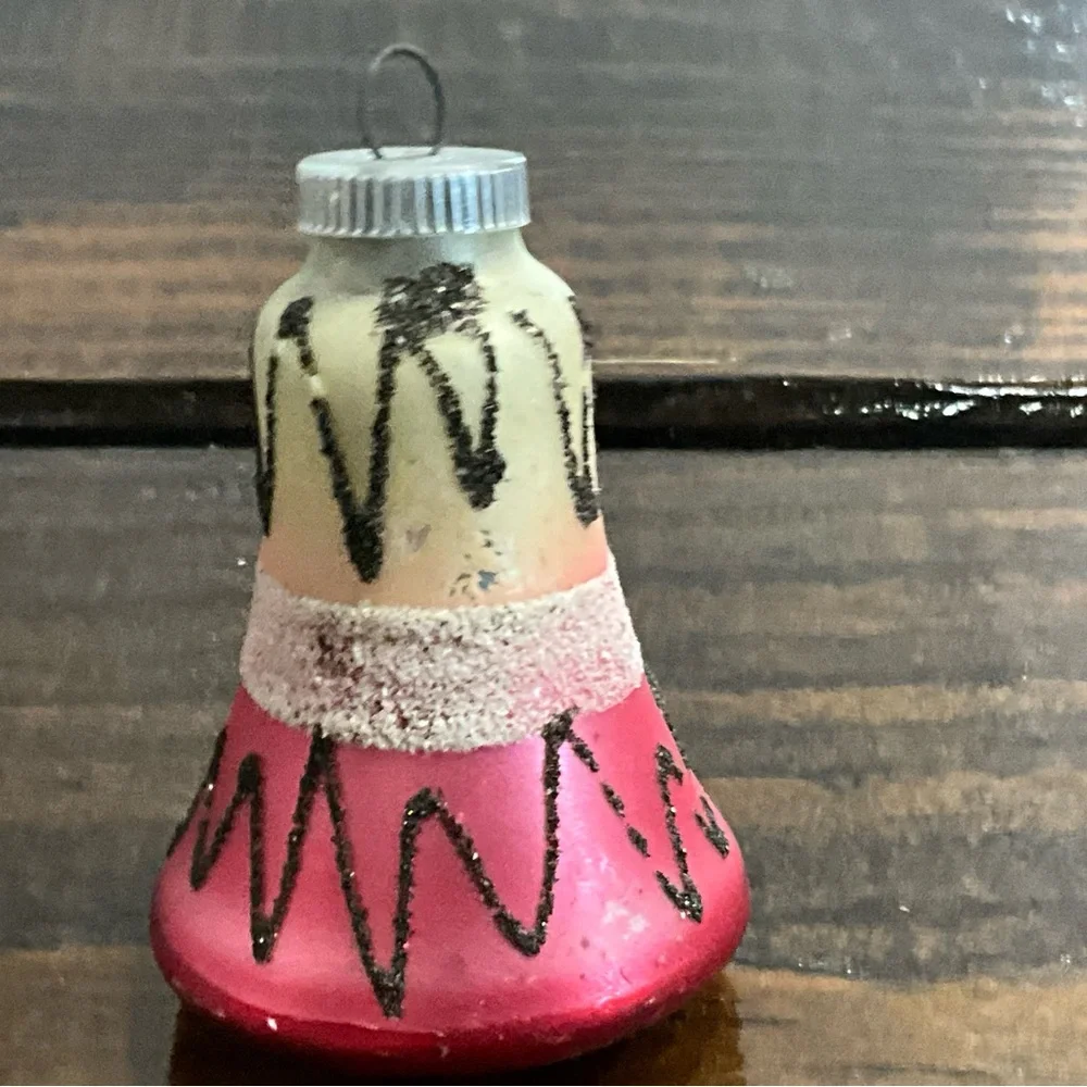 Vintage West Germany Glass Christmas Bell Ornament Multicolor Black White Mica